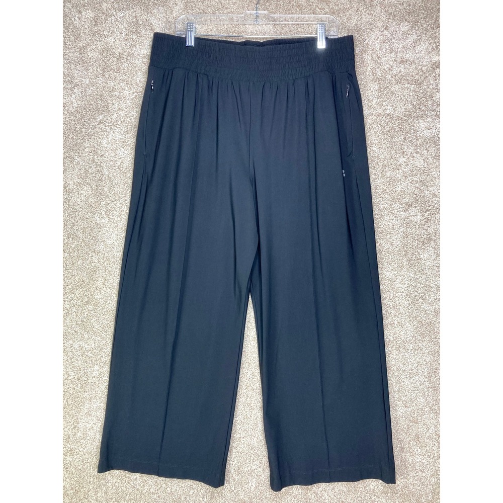 Sweaty Betty Pleated Wide Leg Pants Womens XL Black Zip Pocket Loungewear Yoga